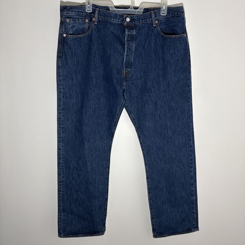 Levi Mens Jeans 501 Button Fly Dark Wash Straight Leg Red Tab 42x30